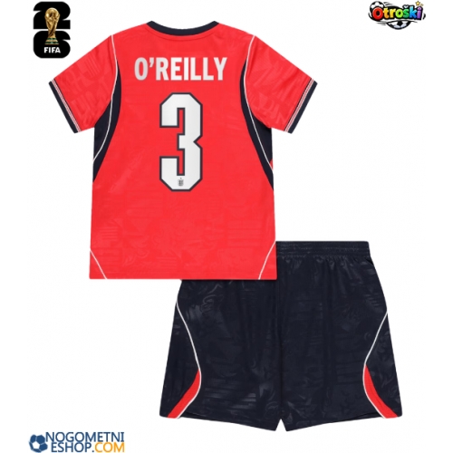 Otroški Nogometni dresi Anglija Nico O'Reilly #3 Gostujoči SP 2026 Kratek Rokav (+ Kratke hlače)